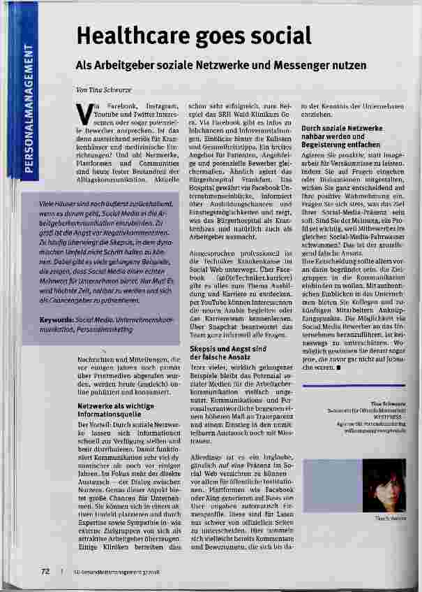 Vorschauseite 1: Healthcare goes social Als Arbeitgeber soziale Netzwerke und Messenger nutzen