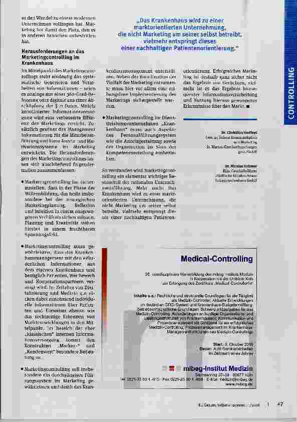 Vorschauseite 4: Marketingcontrolling im Krankenhaus