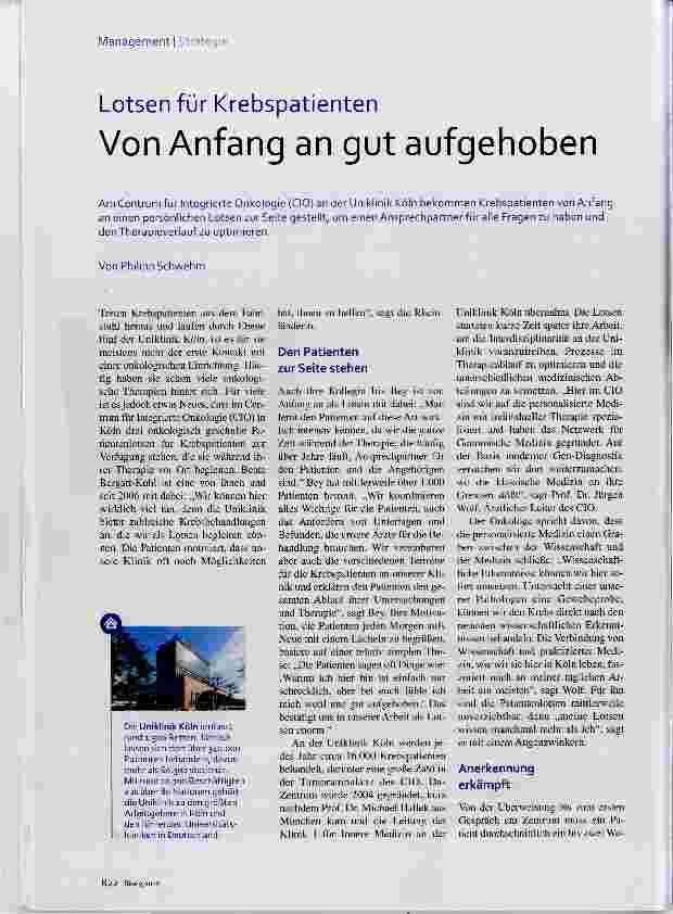 Vorschauseite 1: Lotsen für Krebspatienten Von Anfang an gut aufgehoben