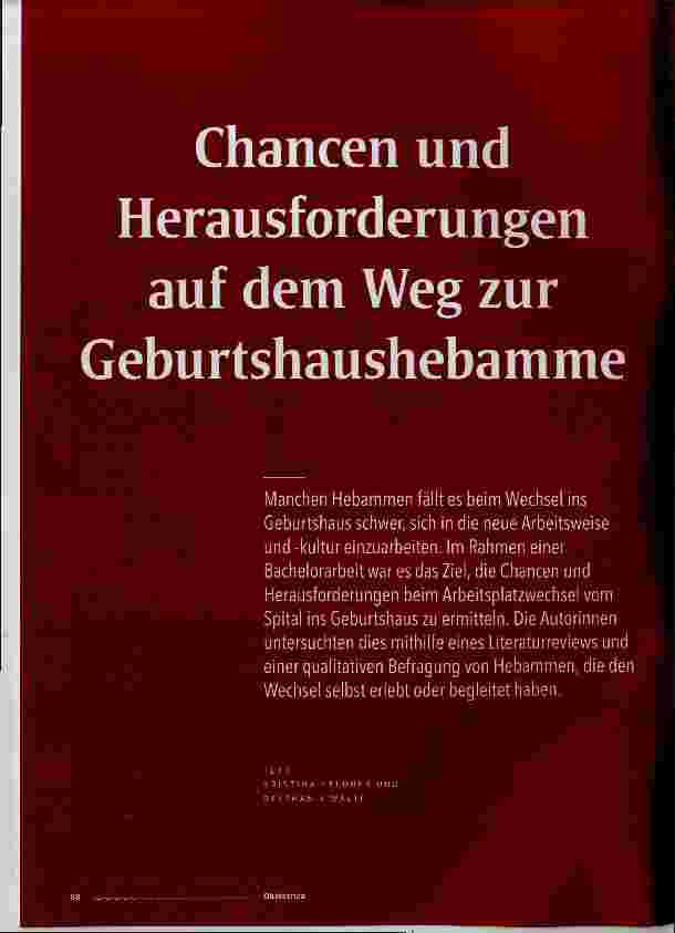 Vorschauseite 1: Chancen und Herausforderungen auf dem Weg zur Geburtshaushebamme