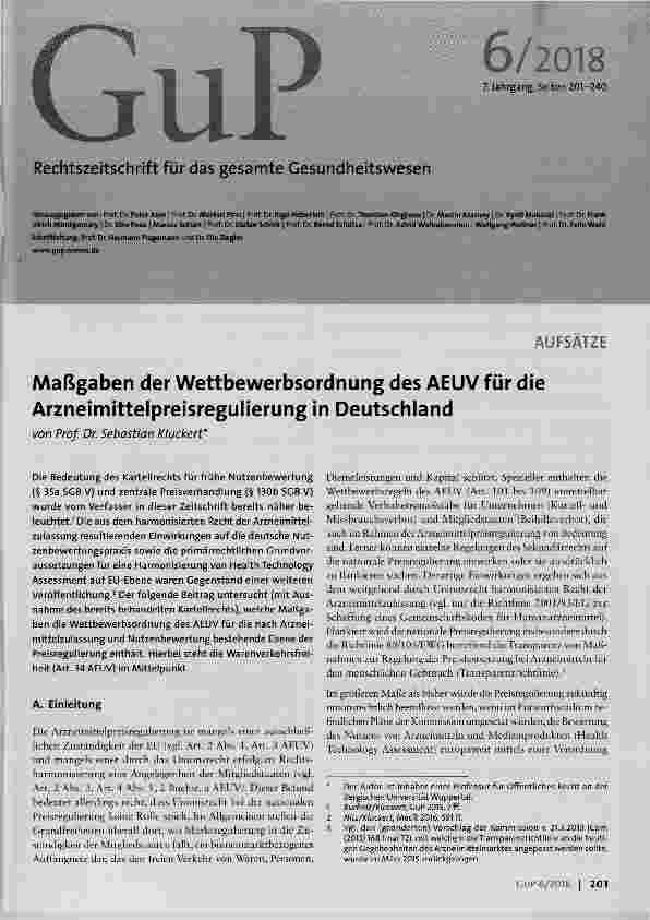 Vorschauseite 1: Maßgaben der Wettbewerbsordnung des AEUV für die Arzneimittelpreisregulierung in Deutschland
