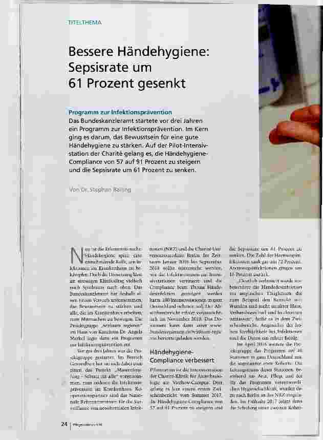 Vorschauseite 1: Bessere Händehygiene: Sepsisrate um 61 Prozent gesenkt