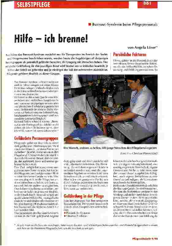 Vorschauseite 1: Hilfe - ich brenne! Burout-Syndrom beim Pflegepersonal