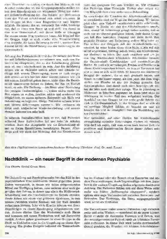 Vorschauseite 1: Nachtklinik - ein neuer Begriff in der modernen Psychiatrie
