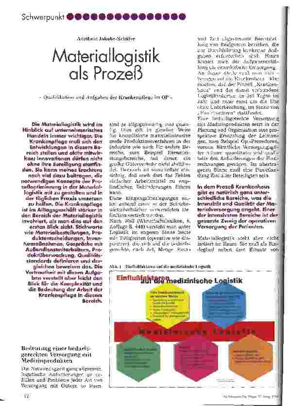 Vorschauseite 1: Materiallogistik als Prozeß Qualifikation und Aufgaben der Krankenpflege im OP