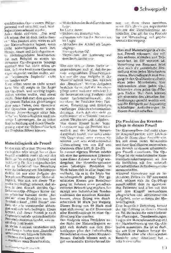 Vorschauseite 2: Materiallogistik als Prozeß Qualifikation und Aufgaben der Krankenpflege im OP