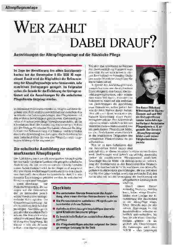 Vorschauseite 1: Wer zahlt dabei drauf? Auswirkungen der Altenpflegeumlage auf die Häusliche Pflege