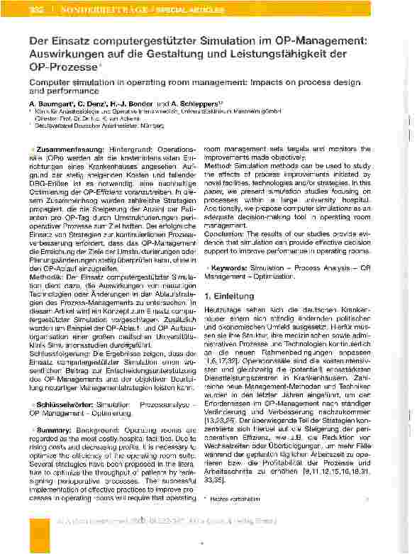 Vorschauseite 1: Der Einsatz computergestützter Simulation im OP-Managemeot: Auswirkungen auf die Gestaltung und Leistungsfähigkeit der OP-Prozesse