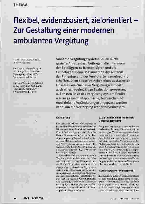 Vorschauseite 1: Flexibel, evidenzbasiert, zielorientiert Zur Gestaltung einer modernen ambulanten Vergütung