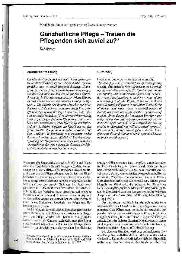 Vorschauseite 1: Ganzheitliche Pflege - Trauen die Pflegenden sich zuviel zu?