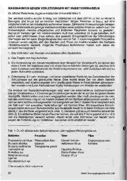 Vorschauseite 1: Massnahmen gegen Verletzungen mit Infektionsnadeln