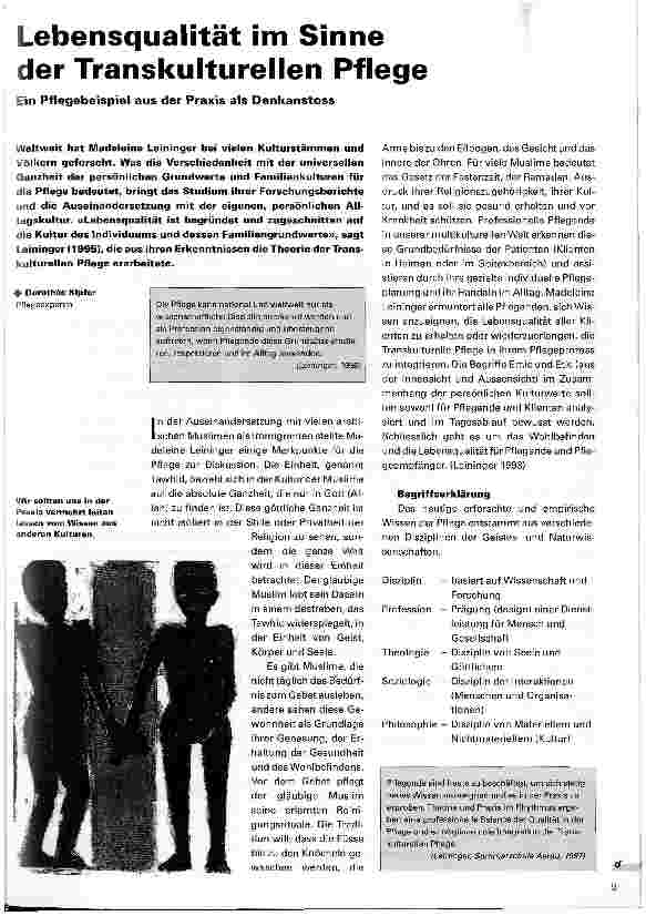 Vorschauseite 1: Lebensqualität im Sinne der Transkulturellen Pflege Ein Pflegebeispiel aus der Praxis als Denkanstoß