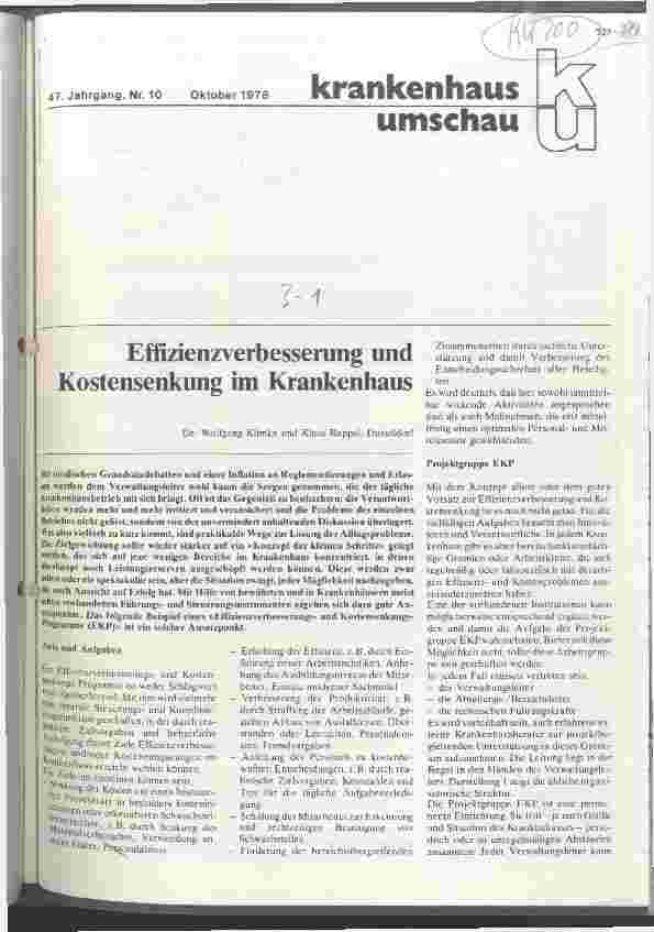 Vorschauseite 1: Effizienzverbesserung und Kostensenkung im Krankenhaus