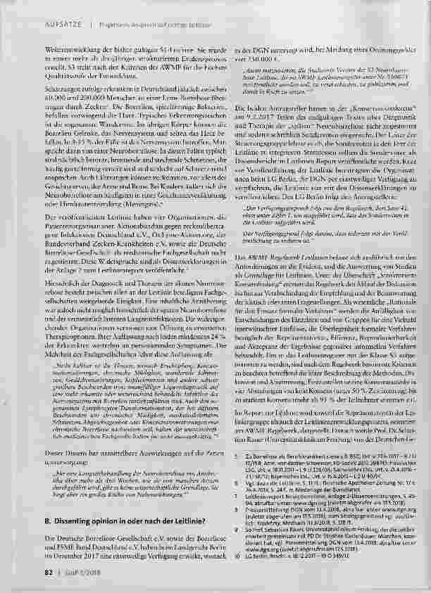 Vorschauseite 2: Anspruch auf richtige Leitlinie? S3-Leitlinie Neuroborreliose in Kraft mit „Dissenserklärungen“