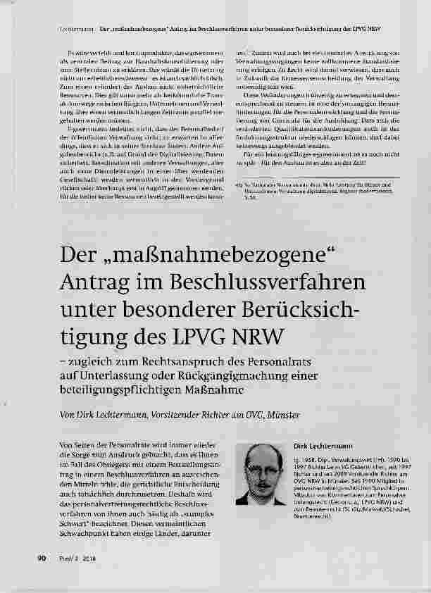 Vorschauseite 1: Der „maßnahmebezogene“ Antrag im Beschlussverfahren unter besonderer Berücksichtigung des LPVG NRW