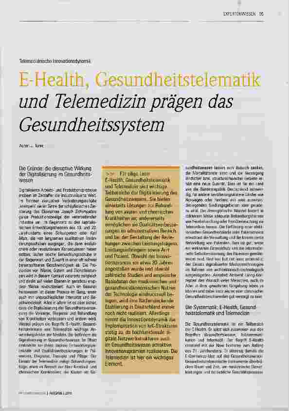 Vorschauseite 1: E-Health, Gesundheitstelematik und Telemedizin prägen das Gesundheitssystem