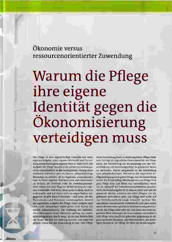 Vorschauseite 1: Warum die Pflege ihre eigene Identität gegen die Ökonomisierung verteidigen muss