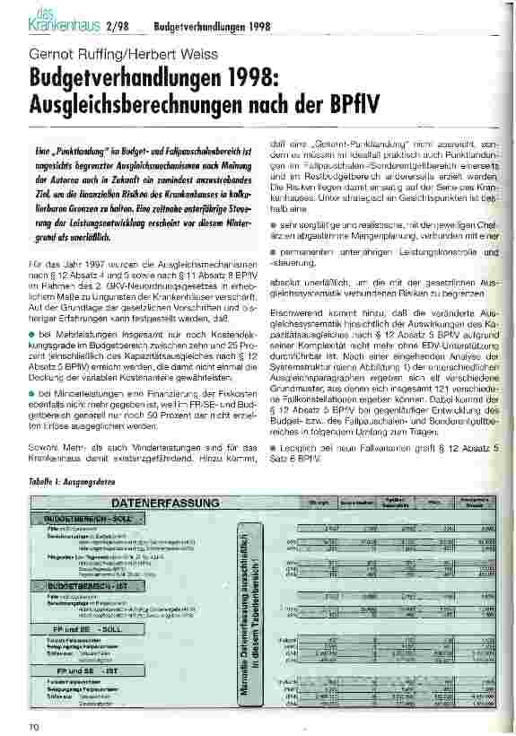 Vorschauseite 1: Budgetverhandlungen 1998: Ausgleichsabrechnungen nach der BPflV
