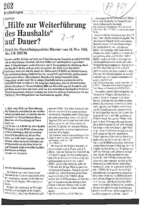 Vorschauseite 1: Hilfe zur Weiterführung des Haushalts auf Dauer?