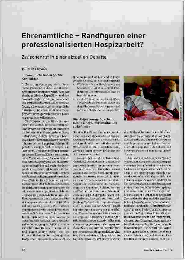 Vorschauseite 1: Ehrenamtliche Randfiguren einer professionalisierten Hospizarbeit?