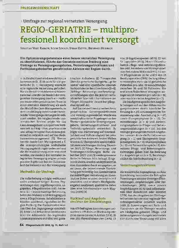 Vorschauseite 1: REGIO-GERIATRIE - multiprofessionell koordiniert versorgt