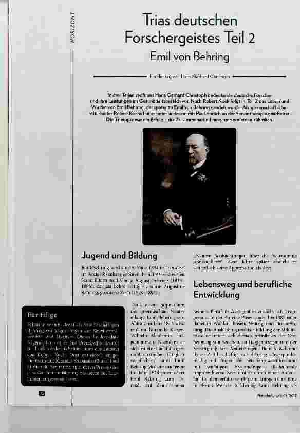 Vorschauseite 1: Trias deutschen Forschergeistes Teil 2 Emil von Behring
