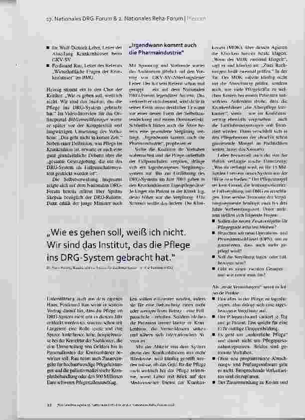 Vorschauseite 4: 17. Nationales DRG-Forum & 2. Nationales Reha-Forum | Plenum Pflege-FinanzierungWende auf denn DRG-Forum
