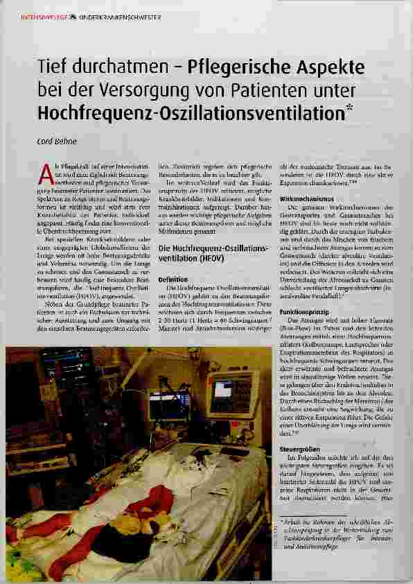 Vorschauseite 1: Tief durchatmen Pflegerische Aspekte bei der Versorgung von Patienten unter Hochfrequenz-Oszillationsventilation
