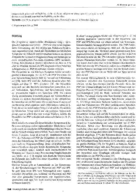 Vorschauseite 2: Verlauf und Schweregrad der Dysarthrie bei Patienten mit progressiver supranukleärer Blickparese (PSP) und idiopathischem Parkinson-Syndrom (IPS)