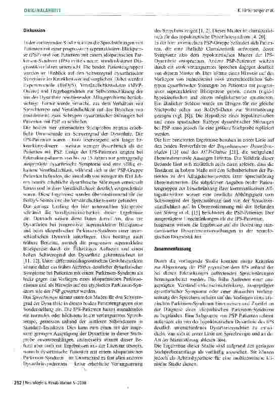 Vorschauseite 6: Verlauf und Schweregrad der Dysarthrie bei Patienten mit progressiver supranukleärer Blickparese (PSP) und idiopathischem Parkinson-Syndrom (IPS)