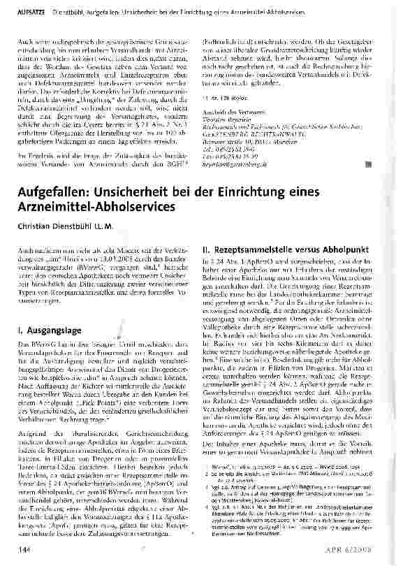 Vorschauseite 1: Aufgefallen: Unsicherheit bei der Einrichtung eines Arzneimittel-Abholservices