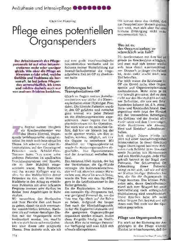 Vorschauseite 1: Pflege eines potentiellen Organspenders