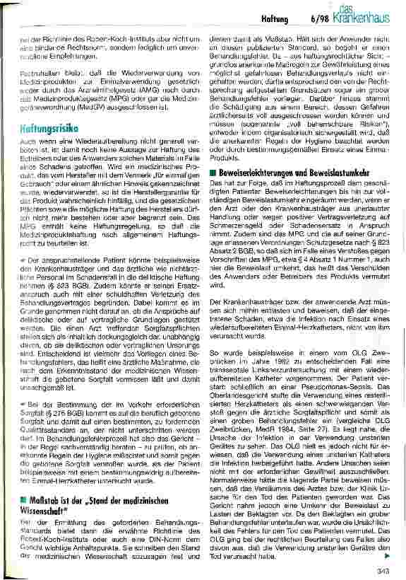 Vorschauseite 2: Die Wiederverwendung von Einmal-Artikeln Haftungssituation und versicherungsmäßige Abdeckung