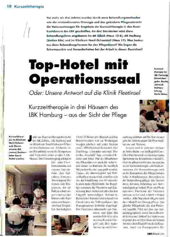 Vorschauseite 1: Top-Hotel mit Operationssaal oder: Unsere Antwort auf die Klinik Fleetinsel Kurzzeittherapie in drei Häusern des LBK Hamburg - aus der Sicht der Pflege