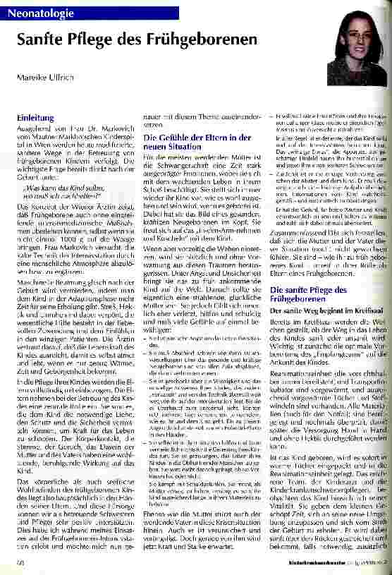 Vorschauseite 1: Sanfte Pflege des Frühgeborenen