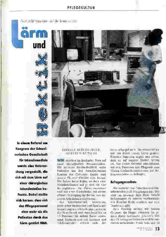 Vorschauseite 1: Lärm und Hektik Geräuschimmissionen auf der Intensivstation