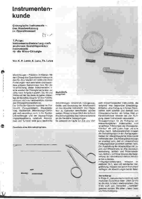 Vorschauseite 1: Instrumentenkunde - Chirurgische Instrumente - Handwerkszeug im OP 7. Folge: Instrumentenherstellung nach modernen Gesichtspunkten.
