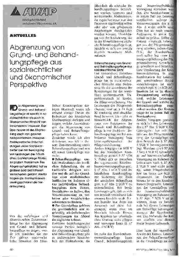 Vorschauseite 1: Abgrenzung von Grundund Behandlungspflege aus sozialrechtlicher und ökonomischer Perspektive