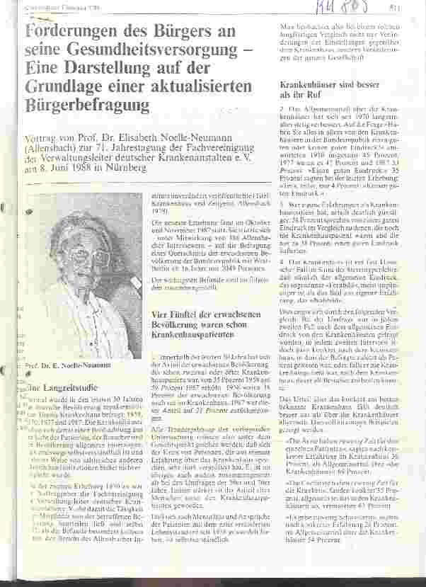 Vorschauseite 1: Forderungen des Bürgers an seine Gesundheitsversorgung Eine Darstellung auf d.Grundlage einer aktualisierten Bürgerbefragung