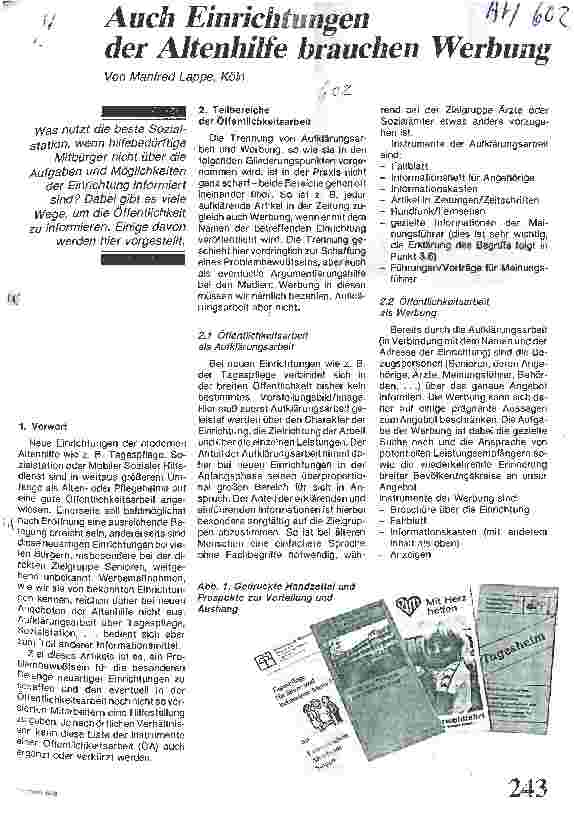 Vorschauseite 1: Auch Einrichtungen der Altenhilfe brauchen Werbung
