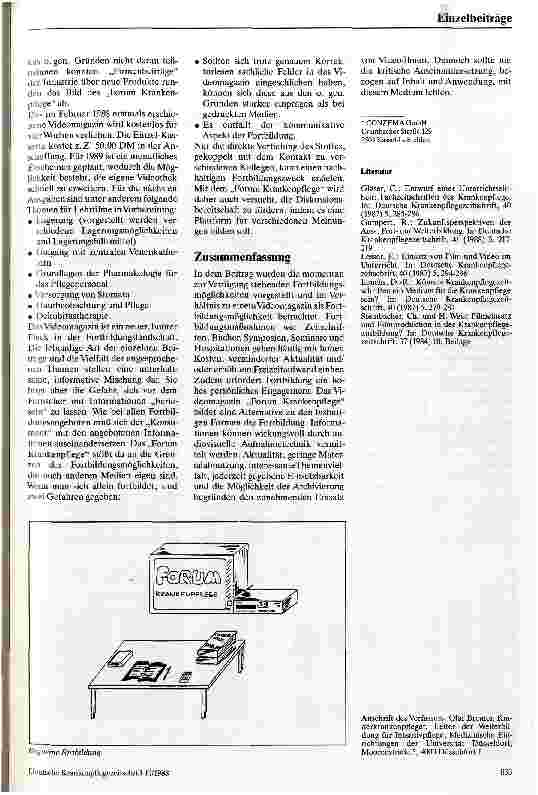 Vorschauseite 2: Berufliche Fortbildung mit Hilfe des Vidiomagazins Forum Krankenpflege