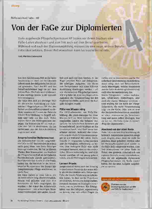 Vorschauseite 1: Von der FaGe zur Diplomierten
