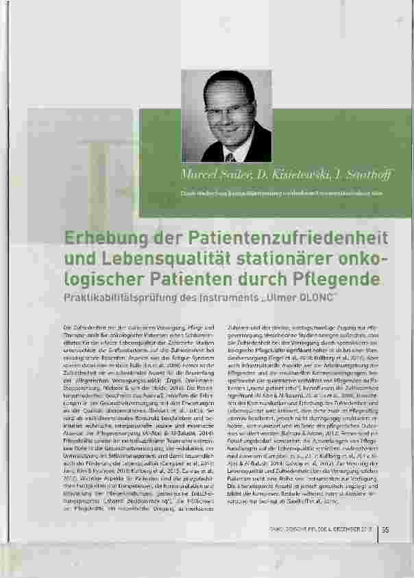 Vorschauseite 1: Erhebung der Patientenzufriedenheit und Lebensqualität stationärer onkologischer Patienten durch Pflegende