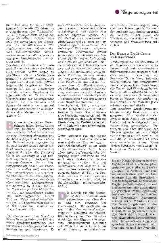 Vorschauseite 2: Bildung von Profit-Centern und die Auswirkungen auf den Pflegedienst 1. Teil