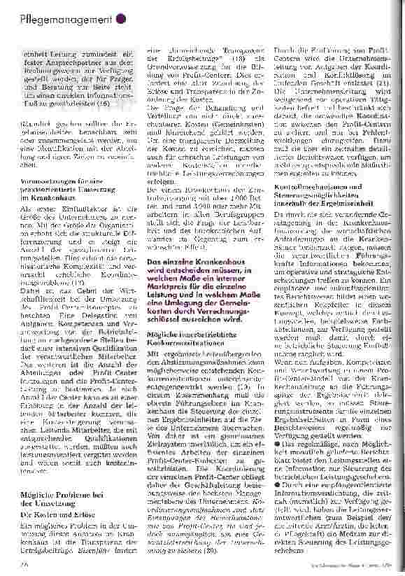 Vorschauseite 3: Bildung von Profit-Centern und die Auswirkungen auf den Pflegedienst 1. Teil