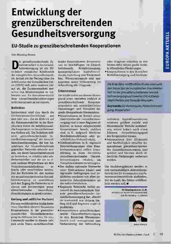 Vorschauseite 1: Entwicklung der grenzüberschreitenden Gesundheitsversorgung