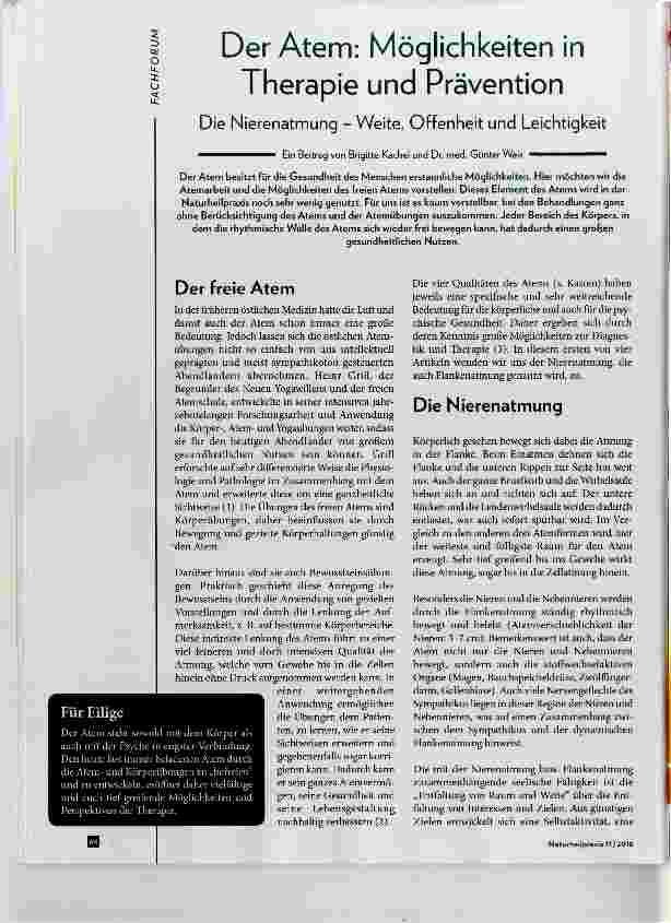 Vorschauseite 1: Der Atem: Möglichkeiten in Therapie und Prävention