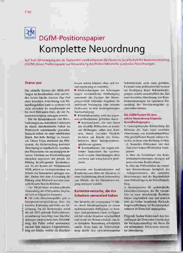 Vorschauseite 1: DGfM-Positionspapier Komplette Neuordnung