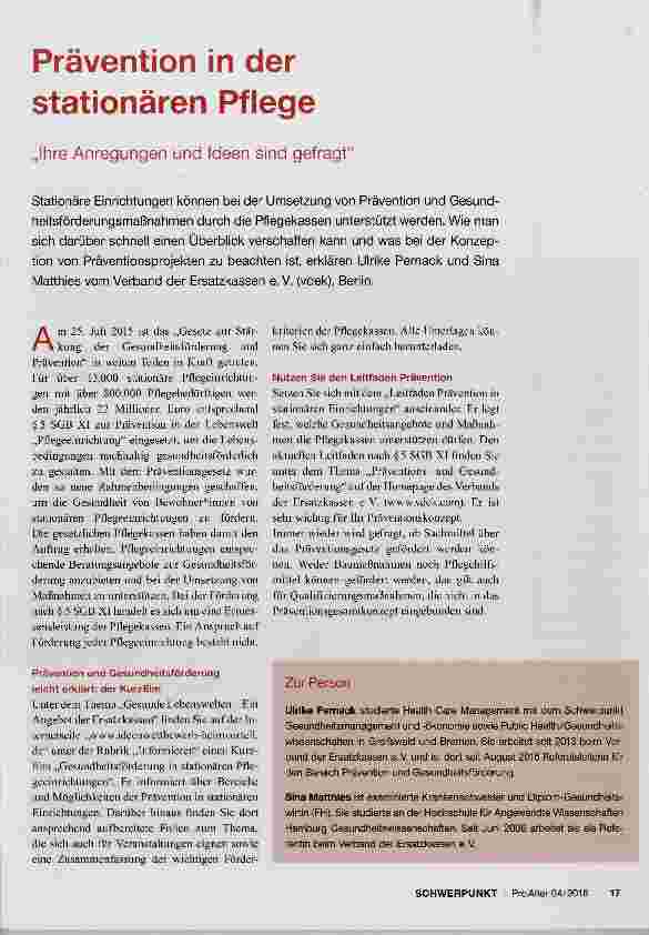 Vorschauseite 1: Prävention in der stationären Pflege
