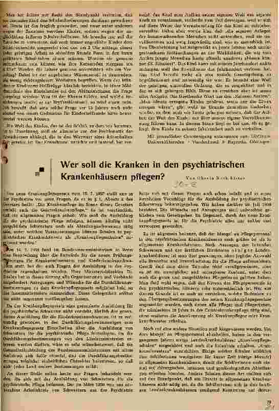 Vorschauseite 1: Wer soll die Kranken in den psychiatrischen Krankenhäusern pflegen?
